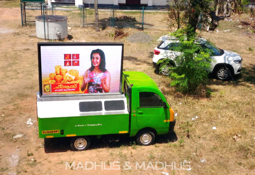 MOBILE DISPLAY ADVERTISEMENT, mobile display roadshow rates, Location – All over Kerala, LED Wall - Mobile Display Advertisement, Wall size: 7.5x5, Rate Per Day : 10,000/ -