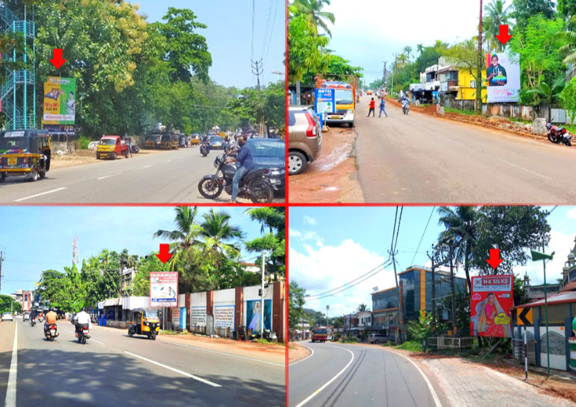 Unipole Hoarding rate list, Town – Kollam, Location – All over Kollam District, Lit/Non Lit – Non Lit, Size : 10 X 15, Rate Per Month : 12,000