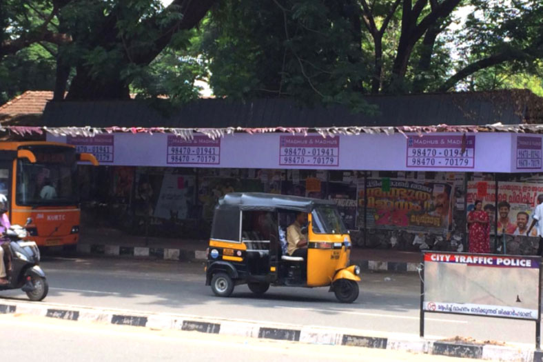 BUS SHELTER BRANDING rates, Town – Thiruvananthapuram, Location – Bus Shelter, East  Fort Kovalam Road, Lit/Non Lit –  Non Lit, Size: 46 X 3 ft, 8 X 3 ft ( 2 side ), Rate Per Month: Rs. 20,000.