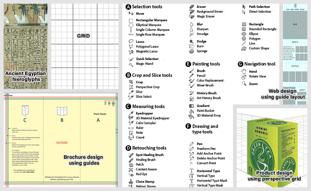 Graphic Designs - Grid, Perspective Grid, guides, guide layout and graphic tools